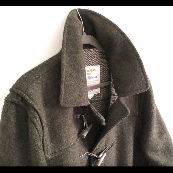 LONDON FOG men’s wool pea coat olive green zipper - Picture 3 of 6